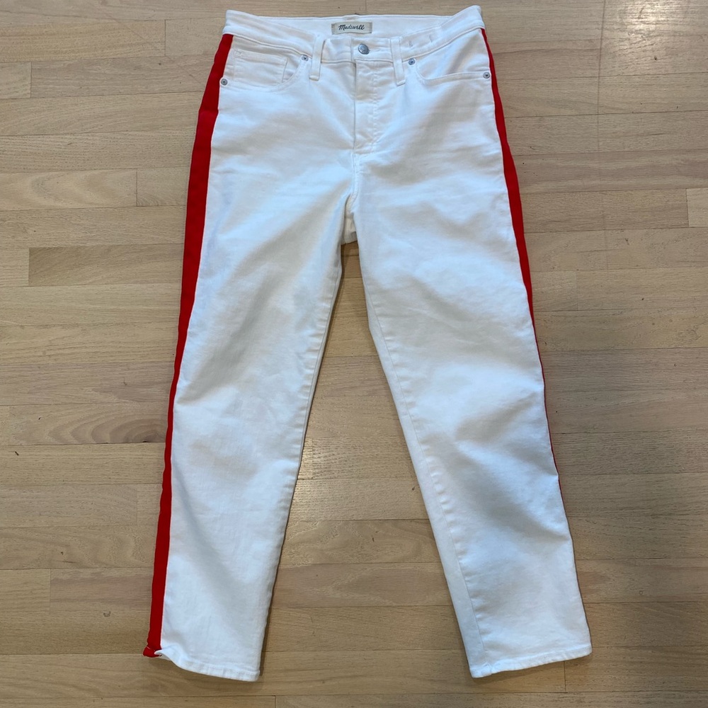 MADEWELL Stovepipe Slim Jeans 29 Red Tuxedo Stripe Pants White